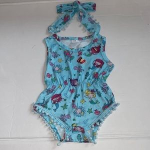 Funnycokid Brand baby girl Romper with matching headband. Size 80 (3-6 months).